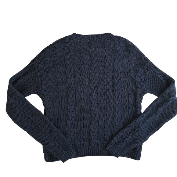 Velvet by Graham & Spencer Sweater Women M Navy Cable Knit Fisherman Core Preppy - Picture 3 of 9